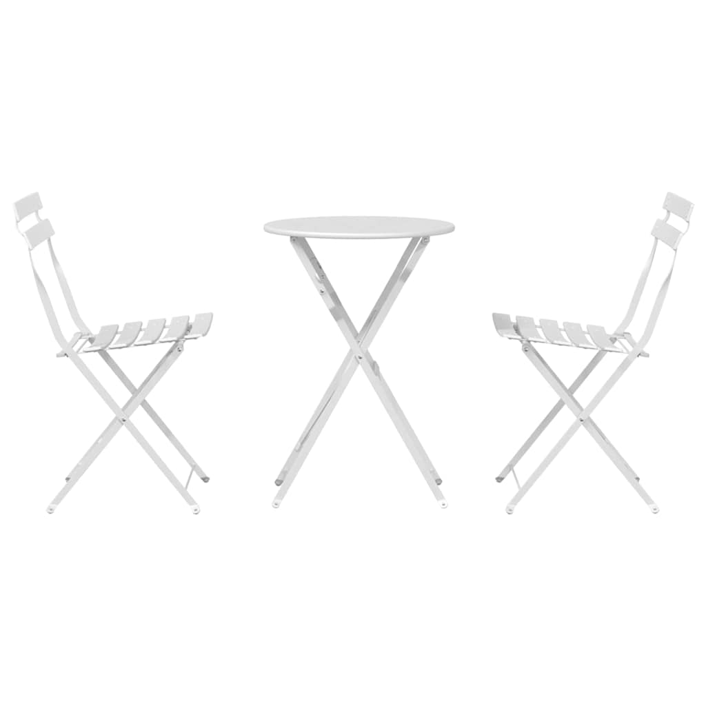 Folding Bistro Set 3 pcs White Steel